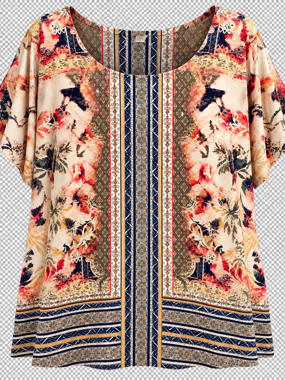 Avenue Floral Border Print Tunic - Beige, Navy, Pink